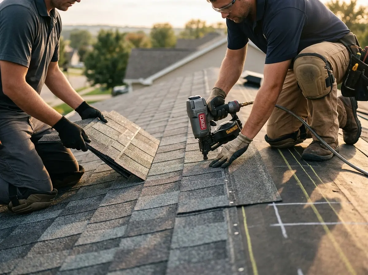 Professional roofer working on a residential roof in South Bradenton
